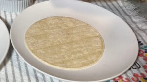 A Plain Corn Tortilla Placed on A White Plate, Ready for Preparation