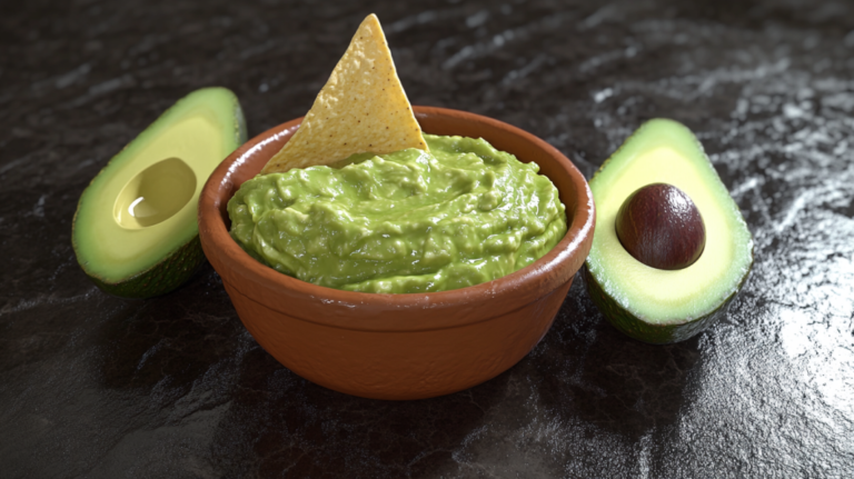 The Image Shows a Bowl of Guacamole with A Tortilla Chip, Surrounded by Halved Avocados, Perfect for Raw Avocado Recipes