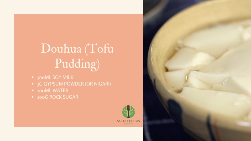 A Close-Up Image of Douhua (Tofu Pudding) with Ingredients Listed