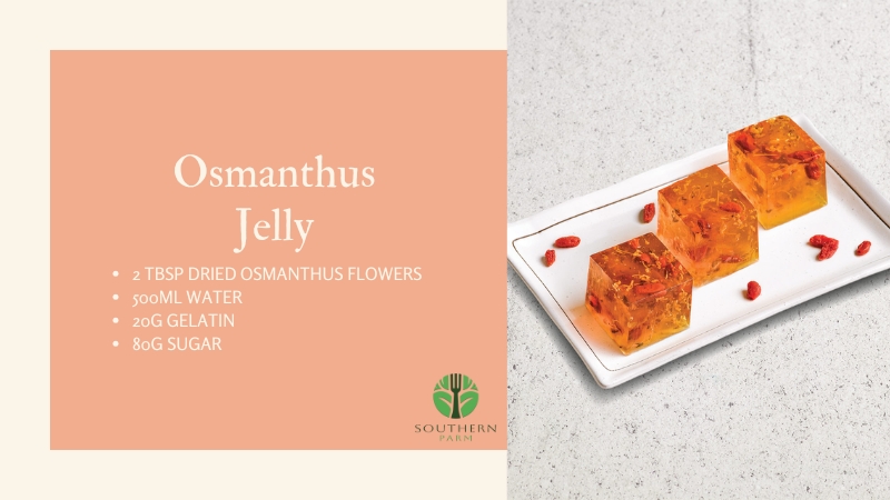 A Close-Up Image of Osmanthus Jelly with Ingredients Listed