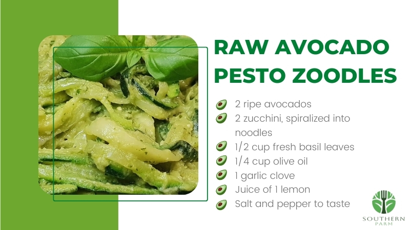 The Image Shows the Ingredients for Raw Avocado Pesto Zoodles