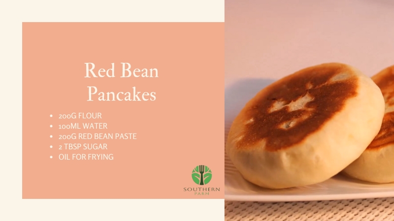 A Close-Up Image of Red Bean Pancakes with Ingredients Listed