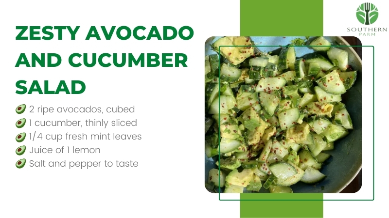 The Image Shows the Ingredients for Zesty Avocado and Cucumber Salad