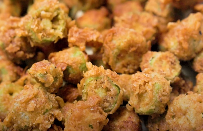 Fried okra, close up view