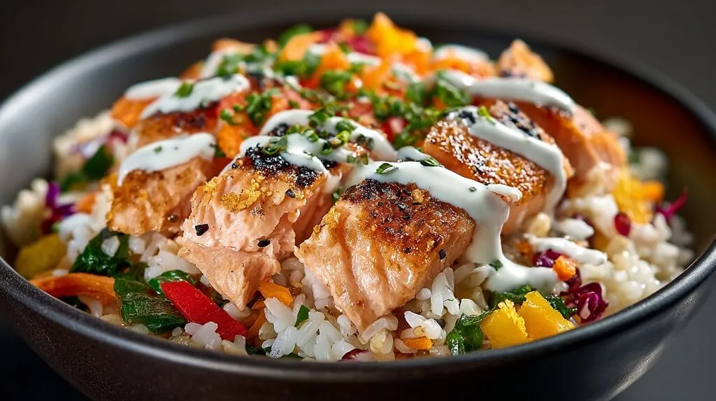 Salmon Rice Bowl With Crunchy Veg