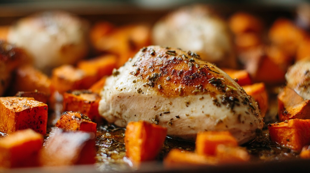 Sheet-Pan Chicken And Sweet Potatoes